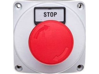 Lovato Electric grå kapsling LPZ P1 A8 med knap LPCB6344 og mærkat STOP (LPZP1B802)