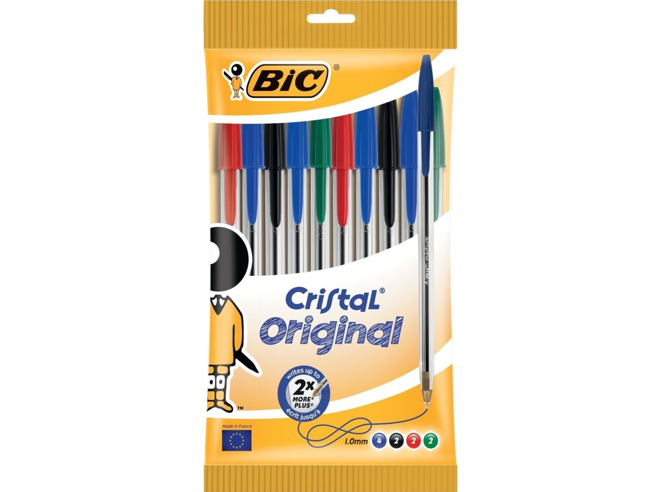 Bic Cristal Original, Clip, Clip-On-Einziehkugelschreiber, Nachfüllbar, Schwarz, Blau, Grün, Rot, 10 Stück(E), Medium