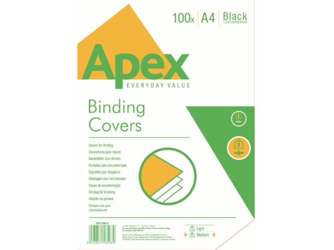Fellowes omslagsblad Apex läderbundet A4 svart 100 10PK | Kontorsmaskiner - Kontorsmaskiner - Binding Spiral | GameStuff
