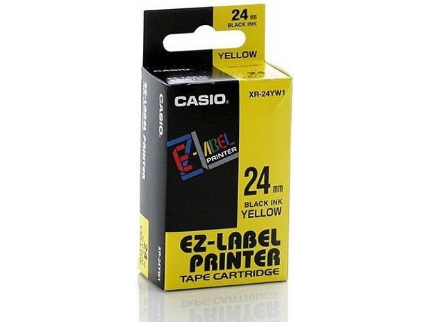 Casio Xr-24Yw1 - Selbstklebende Etiketten - Schwarz Auf Gelb - Rolle (2,4 Cm X 8 M) - 1 Rolle(N) - Für Disc Title Printer Cw-L300, Kl 8100, 8200 (Xr-