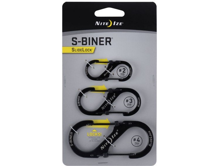 Nite Ize S-Biner SlideLock karabinhage i rustfrit stål sort 3 stk