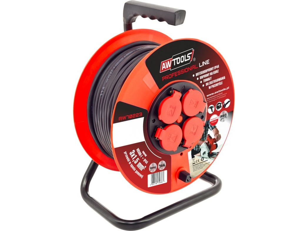 Awtools Extension Cable Drum Professional 25M 3X1.5Mm 16A/3680W/Ip44