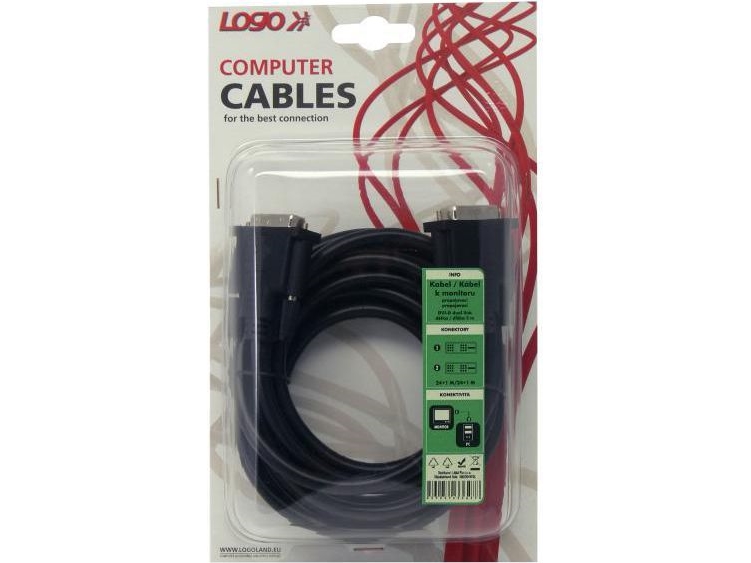 Videokabel Dvi (24+1) M - Dvi (24+1) M, Dual Link, 3M, Beskyttet, Juoda, Logo Blister