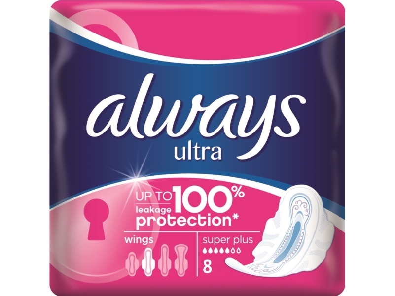Always Ultra Super Plus hygiejnebind med vinger 8 stk