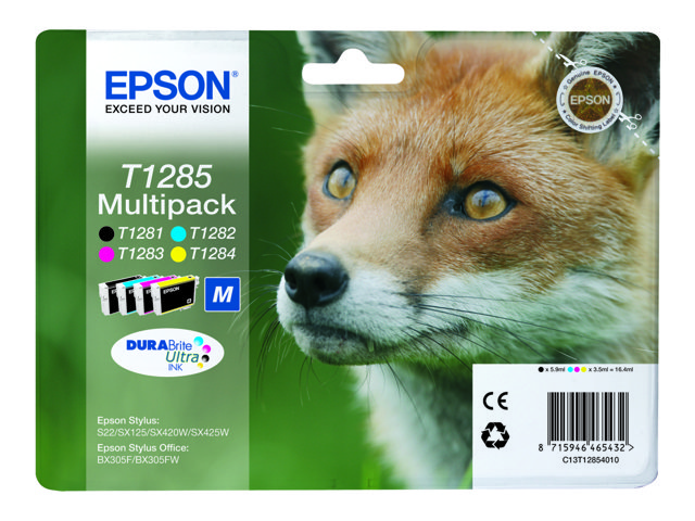 Epson T1285 Multipack - 4 Pakker - Sort, Gul, Cyan, Magenta - Original - Blister - Blækpatron - For Stylus S22, Sx130, Sx230, Sx235, Sx430, Sx435, Sx