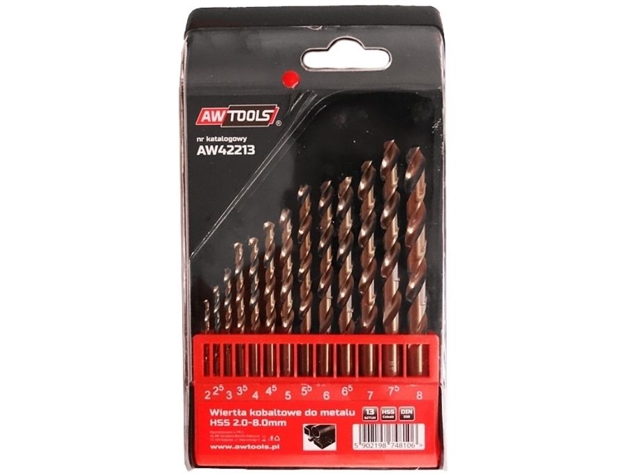 Grąžtas Aw-Tools Awtools Metalo Grąžiai 2,0–8,0 Mm / Kobaltas / 13 Vienų Rinkinys