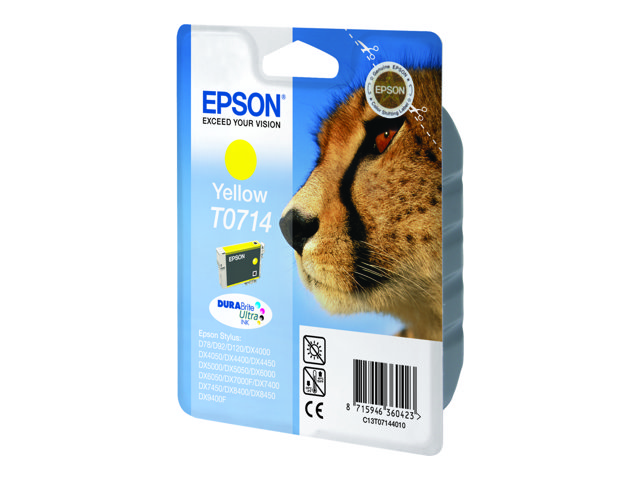 Epson Cheetah Singlepack Yellow T0714 Durabrite Ultra Ink, Gelb, Tinte Auf Pigmentbasis, 5,5 Ml, 1 Stück(E), Einzelpackung
