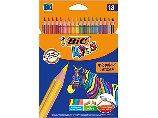 Bic färgpennor Eco Evolution Stripes 14+4 färger (950524) | Skola & Hobby - Solida färger - Färgkritonger för skolanvändning | GameStuff