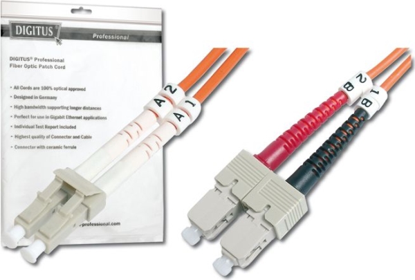 Digitus - Patchkabel - Lc Multimodus (Han) Til Sc Multimodus (Han) - 1 M. - Fiberoptik - 50 / 125 My - Om2 - Halogenfri - Orange