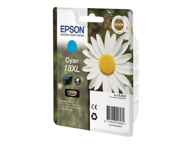 Epson 18Xl - Xl - Cyan - Original - Blækpatron - For Expression Home Xp-212, 215, 225, 312, 315, 322, 325, 412, 415, 422, 425