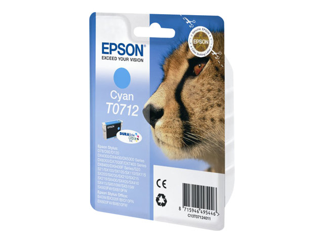 Epson Cheetah Singlepack Cyan T0712 Durabrite Ultra Ink, Cyan, 5,5 Ml, 1 Stück(E), Einzelpackung