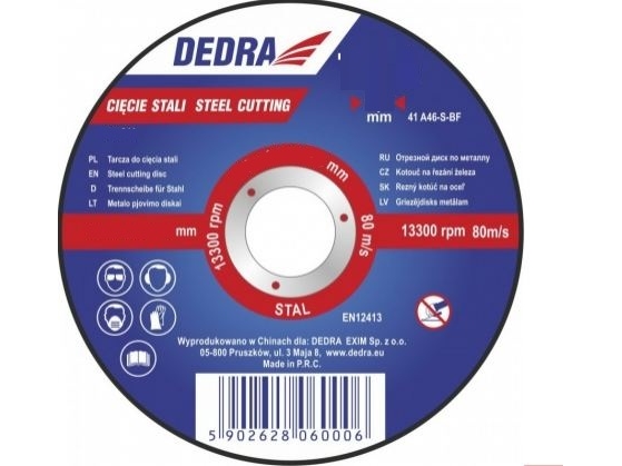 Dedra Trennscheibe Für Stahl Typ 41 125X1,5X22,2 Mm (F13022)