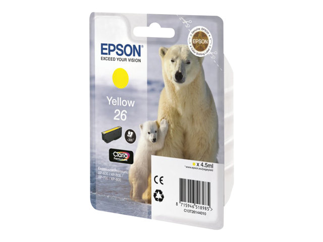 Epson 26 - 4.5 Ml - Gul - Original - Blækpatron - For Expression Premium Xp-510, 520, 600, 605, 610, 615, 620, 625, 700, 710, 720, 800, 810, 820