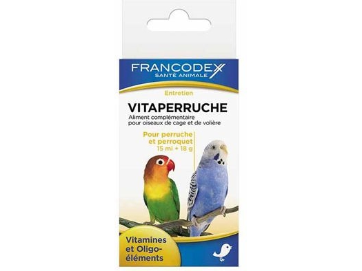 Francodex Vitamine Für Papageien, Verbessert Das Gefieder 15 Ml + 18 G