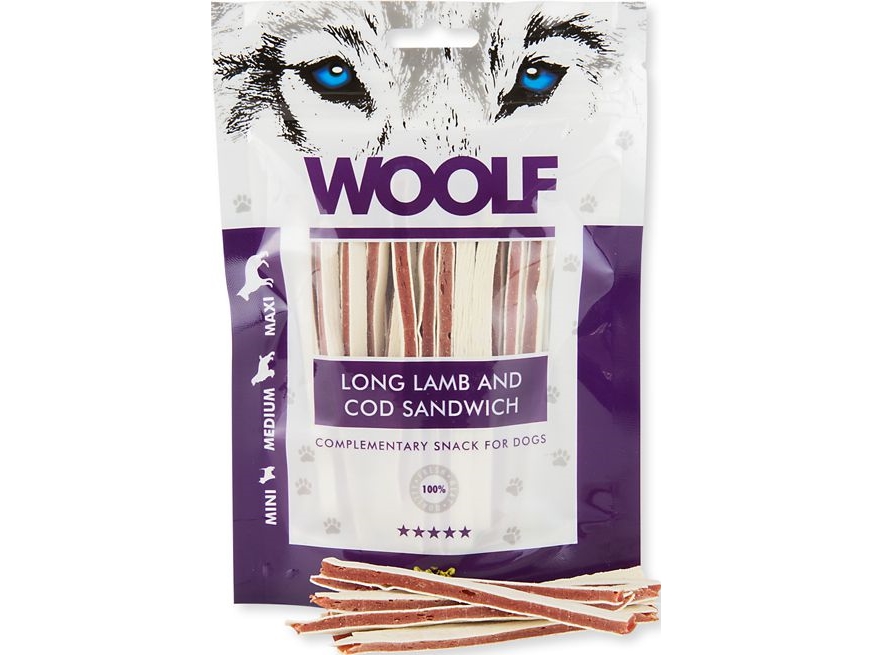 WOOLF 100g SOFT LAMB AND COD SANDWICH LONG