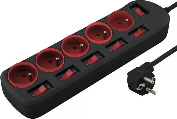 Power Strip Esperanza Rainbow Pro Surge Protector 5 Sockets 1.5M Red (Elk101kr - 5901299935033)
