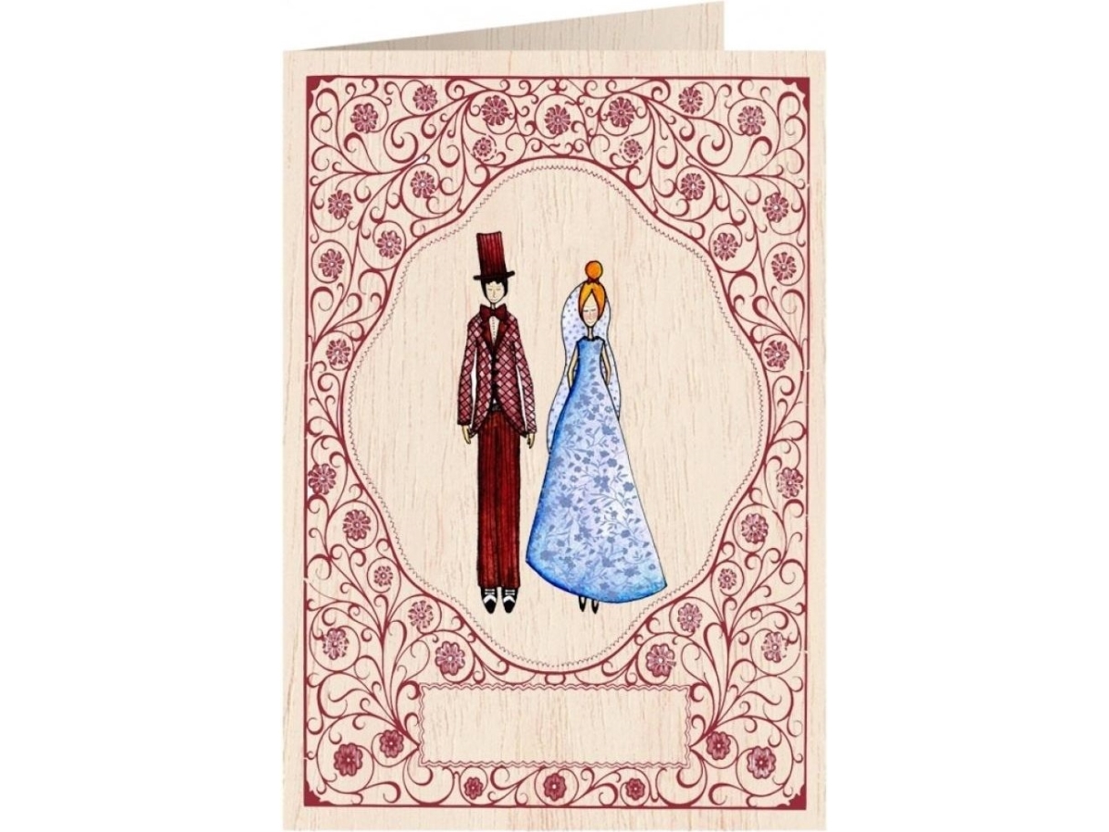 Cozywood Wooden Pass C6 + Envelope. Wedding. Young Couple