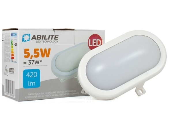Abilite Oval kanalarmatur 5,5W, IP65, PC lampeskjerm, hvit