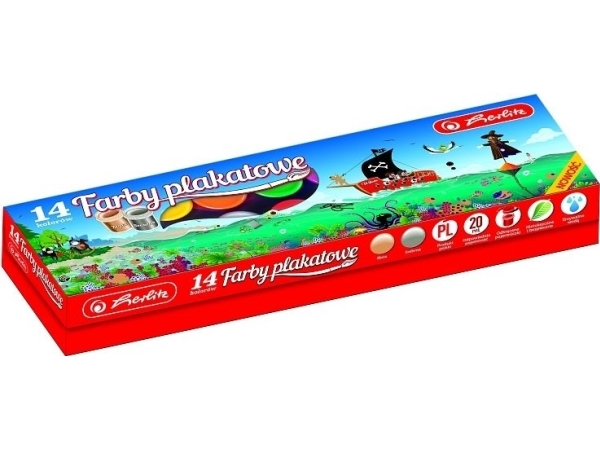 Herlitz skolemaling/plakatfarver 14 farver 20 ml premium guld/sølv - 0009567207