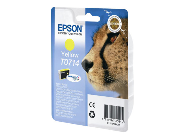 Epson T0714 - 5.5 Ml - Gul - Original - Blister - Blækpatron - For Stylus Dx9400, Sx115, Sx210, Sx215, Sx218, Sx415, Sx515, Sx610 Stylus Office Bx310