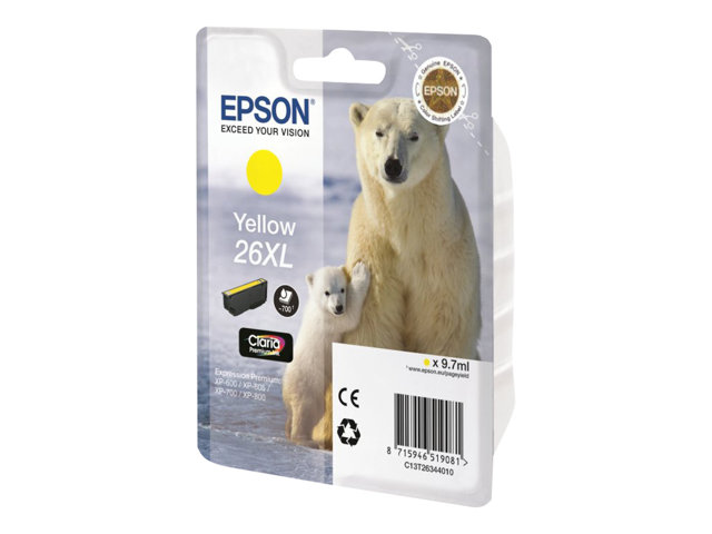 Epson 26Xl - 9.7 Ml - Xl - Gul - Original - Blækpatron - For Expression Premium Xp-510, 520, 600, 605, 610, 615, 620, 625, 700, 710, 720, 800, 810, 8