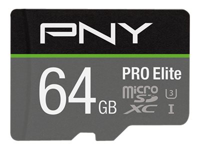 Pny Pro Elite, 64 Gb, Microsdxc, Klasse 10, Uhs-I, Class 3 (U3), Schwarz, Grau
