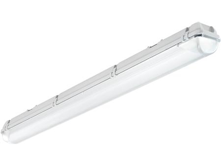 Alhama Tom 1-stavs armatur förberedd för 600 mm LED-lysrör, sockel/skärm av polykarbonat, plastklämma, utan invändiga genomgående ledningar. | Ljuskällor - LED | GameStuff