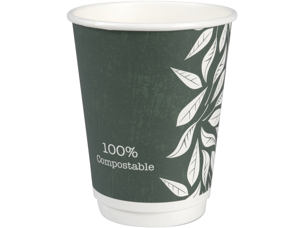 Kaffekopp Green Leaves, ABENA Gastro, 11,2cm, Ø9cm, 36 cl, 40 cl, grön, CPLA/kartong, 12 oz - (24 st.) | Catering - Engångsservis | GameStuff