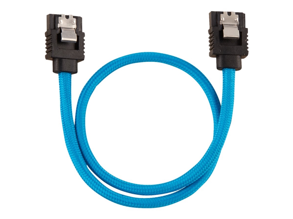 mørkere trådløs kopi CORSAIR Premium Sleeved - SATA-kabel - Serial ATA 150/300/600 - SATA (han)  lige, haspet til SATA (han) lige, haspet - 30 cm - blå (pakke med 2)