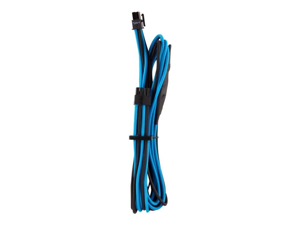 CORSAIR Premium individually sleeved (Type 4, Generation 4) - Strømkabel - 8 pin EPS12 V (hun) haspet til 8 pin EPS12 V (4+4) (hun) haspet - 75 cm - sort, blå (pakke med 2)