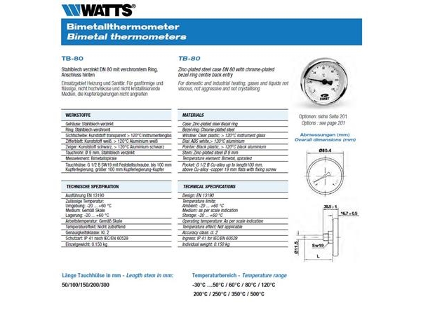 Csslr Plus-termometer TB-80, ½ x 100mm bakåtriktad anslutning Ø80X100MM 0-120° Klass 2 | VVS Artiklar - Verktyg för VVS - Övriga VVS | GameStuff