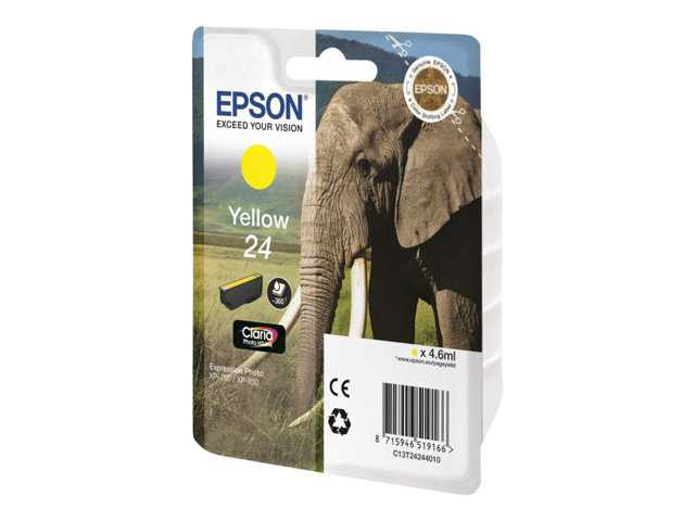 Epson 24 - 4.6 Ml - Gul - Original - Blister - Blækpatron - For Expression Photo Xp-55, 750, 760, 850, 860, 950, 960 Expression Premium Xp-750, 850