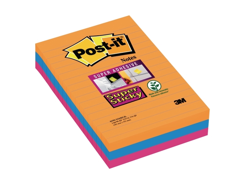 Post-it Super Sticky Notes Boost, linjerede, 101 mm x 152 mm, pakke a 3 stk | Papper & Emballage - Block & Post-It - Block | GameStuff