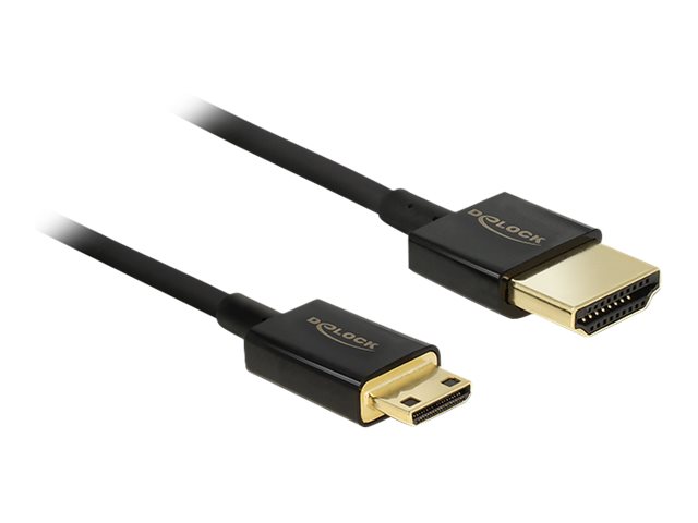 Delock Slim High Quality - Hdmi-Kabel Med Ethernet - 19 Pin Mini Hdmi Type C Han Til Hdmi Han - 25 Cm - Trippelskærmet Parsnoet - Sort - 4K Support