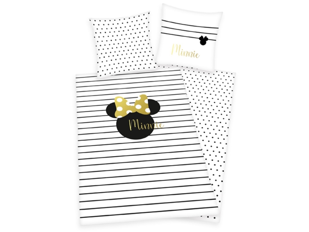 Billede af Minnie Mouse Sengetøj Med Guldprint - 100 Procent Bomuld