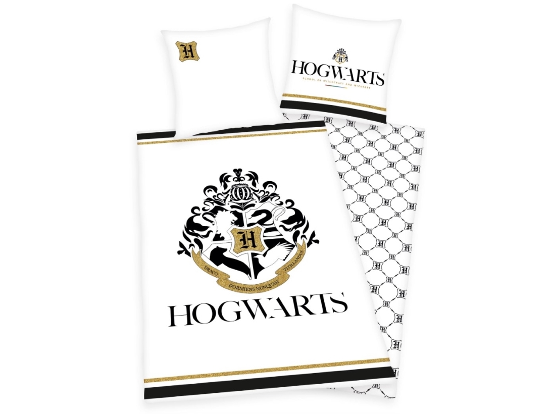 Billede af Harry Potter Hogwarts Sengetøj Med Guldprint - 100 Procent Bomuld