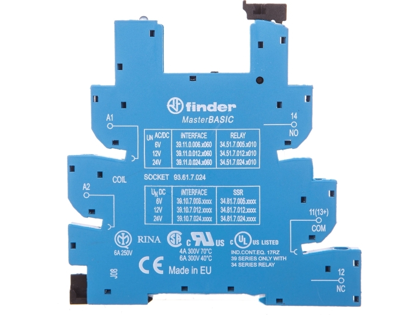 Finder 93.61.7.024 Relæsokkel Med Holdebøjle, Med Led, Med Emc-Bestykning Af Relæspolen Passer Til Serie: Phoenix Contact Serie Emd-Sl Finder 34.51,
