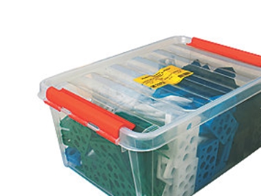 Knudsen kilen justerbrikker - K-klods mix gråblå plastboks med 220 stk.