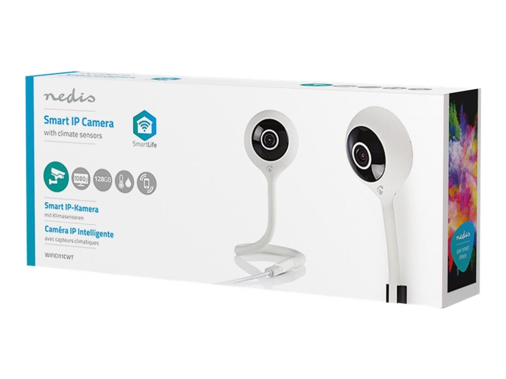 Nedis Wifici11cwt - Netværksovervågningskamera - Indendørs - Farve (Dag/Nat) - 2 Mp - 1080P - Fast Brændvidde - Audio - Trådløs - Wifi - Dc 5 V