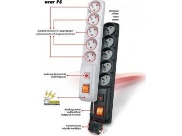 Acar F5 Steckdosenleiste 5 Buchsen 3M Schwarz Gerade Stecker (W0101)