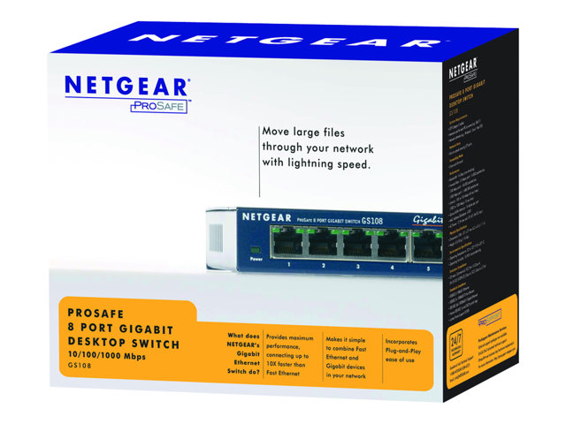 Netgear Gs108ge, Unmanaged, Gigabit Ethernet (10/100/1000), Vollduplex
