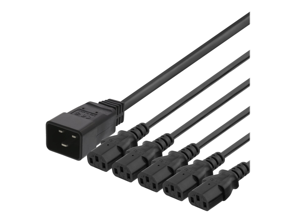Deltaco Del-113Q - Strøm-Splitter - Iec 60320 C20 Til Power Iec 60320 C13 - 250 V - 16 A - 3 M - Sort