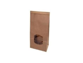 Klötzbodenbeutel 115X72x260 Mm Mit Sichtfenster/Tin-Tie-Verschluss Pp-Beschichtet Braun, 400 Stk/Krt