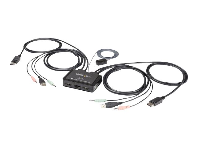 Startech.Com 2 Port Usb 4K60hz Displayport Kvm Switch Mit Eingebauten Kabeln - Betriebssystemunabhängig, 3840 X 2160 Pixel, 4K Ultra Hd, Schwarz