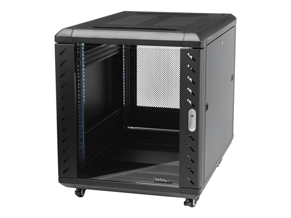 Startech 12U AV Rack Cabinet - Network Rack with Glass Door - 19 inch Computer Cabinet for Server Room or Office (RK1236BKF) - Rack kabinet - sort -