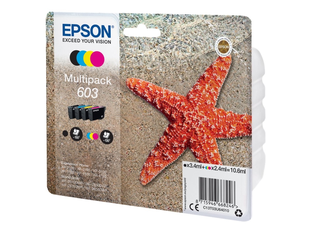 Epson 603 Multipack - 4-pack - svart, gul, cyan, magenta - original - blister med RF-larm/akustiskt larm - bläckpatron - för Expression Home XP-2150, 2155, 3150, 3155, 4150, 4155 WorkForce WF-2820, 2840, 2845, 2870 | Skrivare - Bläck, toner & förbrukningsvaror - Bläck | GameStuff