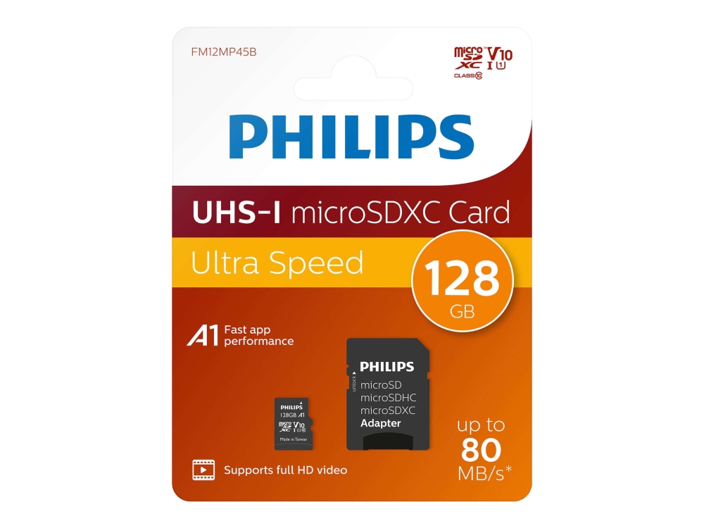 Philips Fm12mp45b/00, 128 Gb, Microsdxc, Klasse 10, Uhs-I, 80 Mb/S, Class 1 (U1)