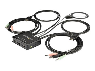 Startech.Com 2 Port Hdmi Kvm Switch - 4K 60Hz - Kompakter Dual-Port-Uhd/Ultra-Hd Usb Desktop Kvm Switch Mit Integrierten 1,22M Kabeln Und Audio - Bus