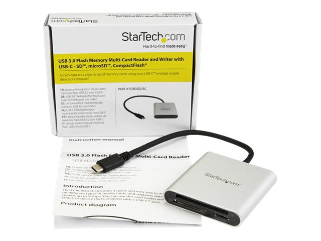 Startech.Com Usb 3.0 Flash Memory Multi-Card Reader/Writer Mit Usb-C - Sd Microsd Und Compactflash Kartenleser Mit Integriertem Usb-C Kabel (Fcreadu3