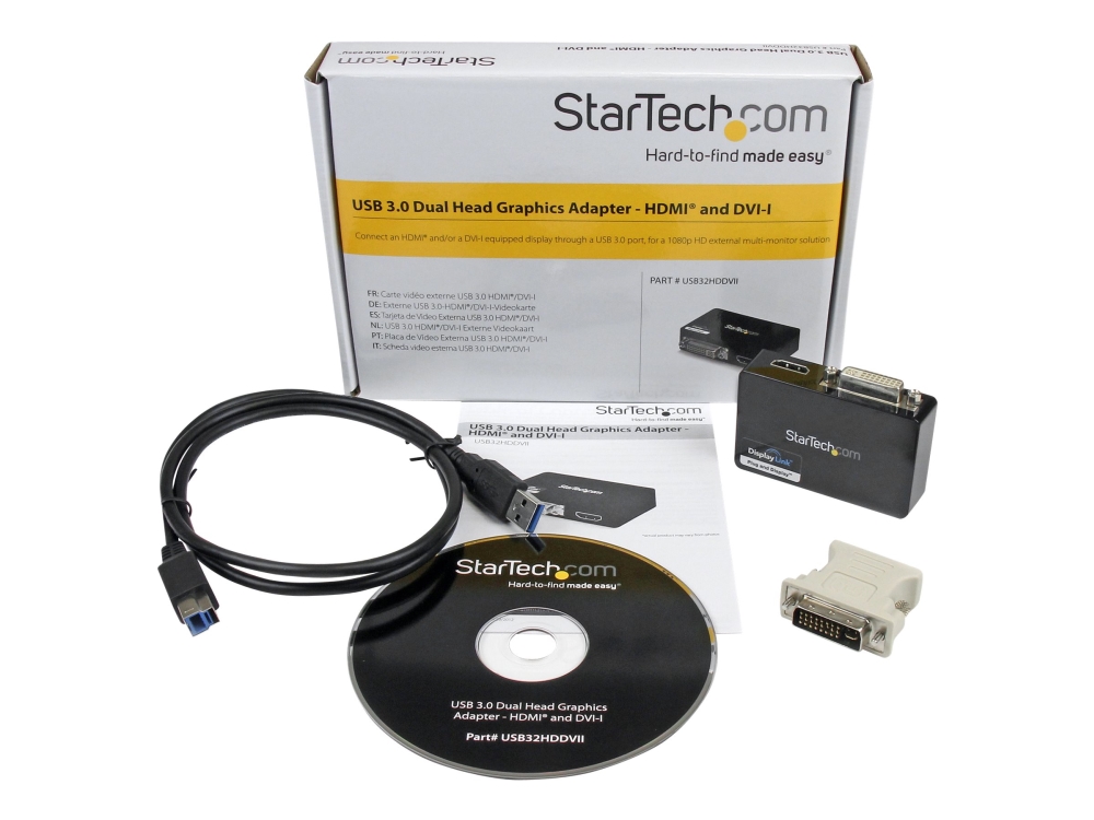 Højttaler Nuværende gerningsmanden StarTech.com USB 3.0 to HDMI / DVI Adapter - 2048x1152 - External Video &  Graphics Card - Dual Monitor Display Adapter Cable - Supports Mac & Windows  (USB32HDDVII) - Videoadapter - TAA-kompatibel -